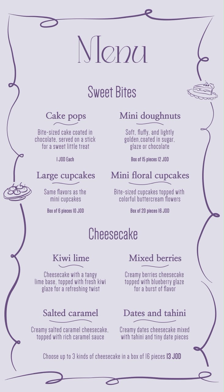 Sweet & Cheesecake Menu